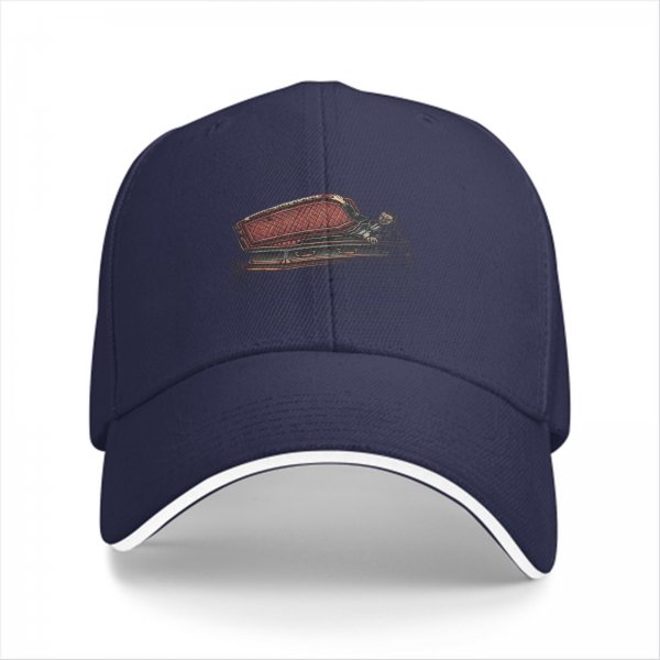 Black Baseball Cap With Coffin And Skeleton Graphic Print