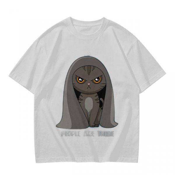Olive T-shirt with Angry Cat in Hooded Cloak Graphic Print