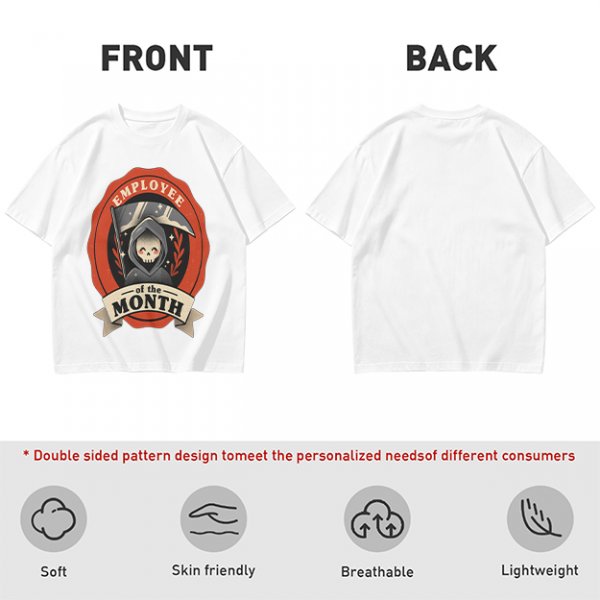 Olive T-Shirt with Cute Grim Reaper Employee of the Month Print