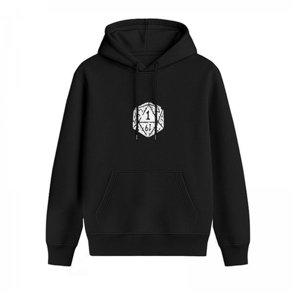 Black Hoodie With D20 Natural 1 Print For Tabletop RPG Fans
