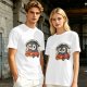Olive T-Shirt With Cartoon Penguin Driving Car 'My Destination?' Print