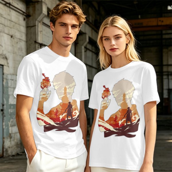 Anime Fire Bender Silhouette Graphic T-Shirt