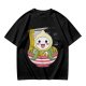 Owl-like character in ramen bowl graphic olive green t-shirt