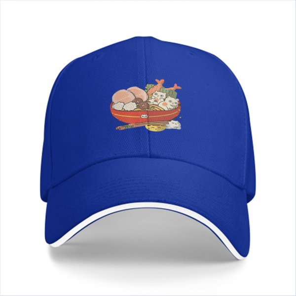 Black Baseball Cap With Cute Cat Ramen Bowl Graphic