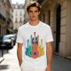 Olive T-Shirt With Colorful Cat Guitar Illustration