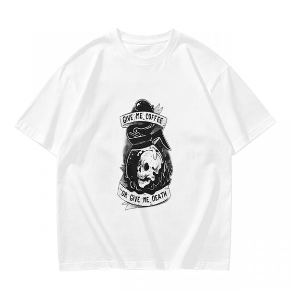 Olive Graphic T-Shirt With Give Me Coffee Or Death Skull Print