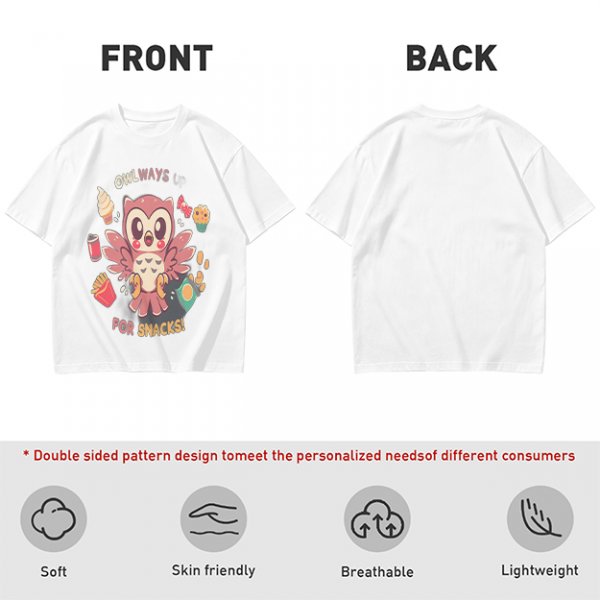 Owlways For Snacks Cute Graphic T-Shirt with Owl and Treats