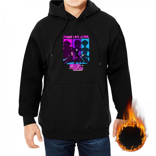 Black hoodie with neon cyberpunk girl squad graphic print