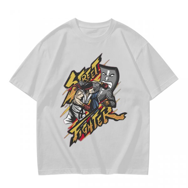 Olive Street Fighter Graphic T-Shirt with Fighting Character Art