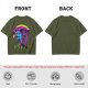 Olive t-shirt with neon vampire Dracula graphic and Japanese text