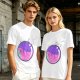Olive T-shirt with Sleeping Cats in Colorful Bubble Graphic