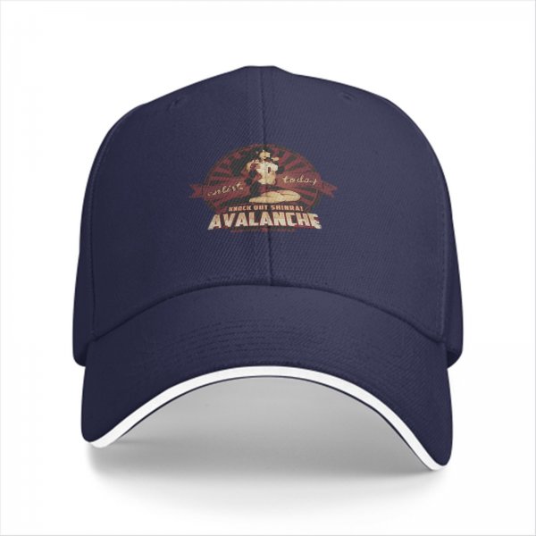 Black baseball cap with Avalanche Knock Out Shinra graphic print