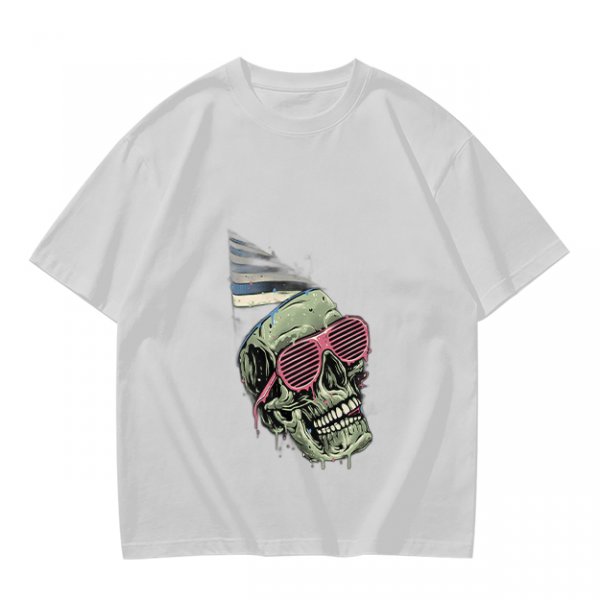 Olive T-Shirt With Party Skull Wearing Pink Shutter Shades