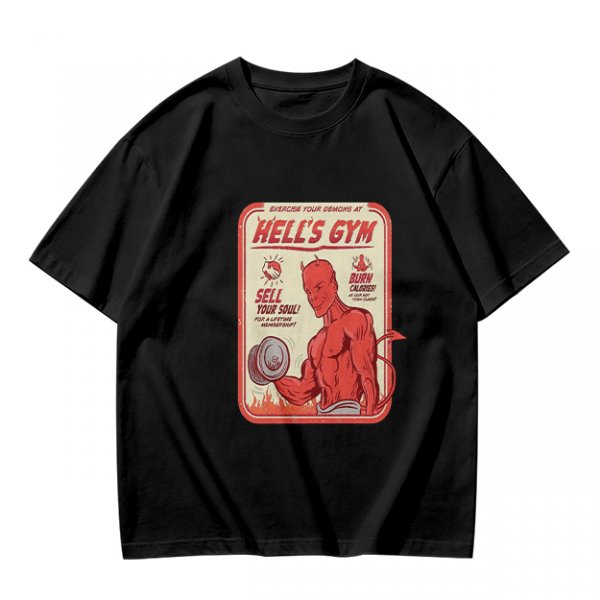 Olive T-shirt with Hell's Gym Devil Lifting Dumbbell Graphic