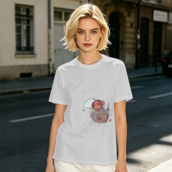 Olive Green T-Shirt With Cute Cartoon Pig Print
