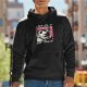 Black hoodie with raccoon driving graphic and 'Live Fast Eat Trash' text