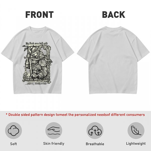 Olive t-shirt with medieval wanderer graphic and gothic text print