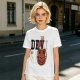 Olive T-Shirt with Red Devil Cat Graphic and The Dev Print