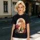 Olive anime graphic t-shirt with straw hat and sunflowers