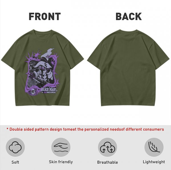 Olive Graphic T-Shirt with Black Mage Records Wizard Artwork