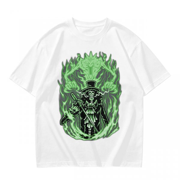 Olive T-Shirt With Skeleton Gentleman And Green Flames Art