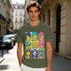Olive T-shirt with One Piece x Simpsons Style Character Grid Print