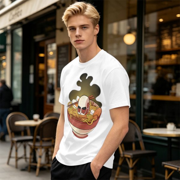 Olive T-Shirt With Skull Ramen Bowl Graphic