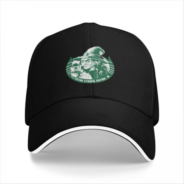 Black baseball cap with witch extra strong potion graphic