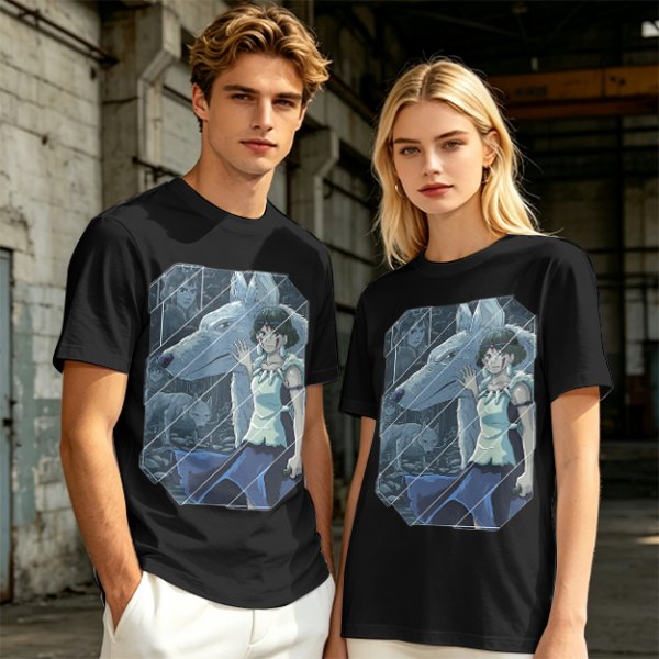 Olive T-Shirt Featuring Princess Mononoke Wolf Artwork