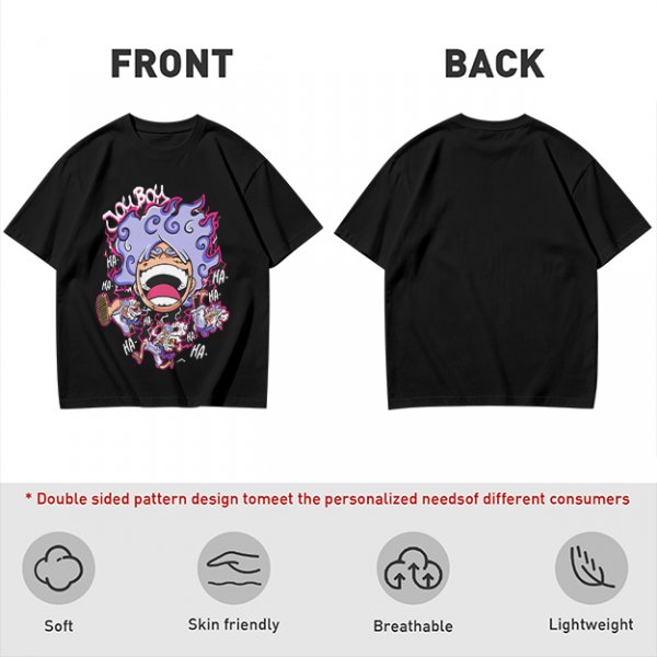 Olive T-shirt with Joyboy Gear 5 Luffy Laughing Anime Print