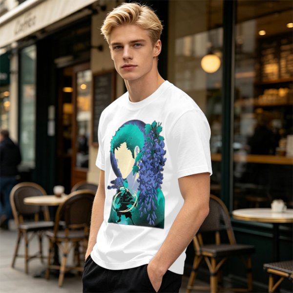 Anime Character Silhouette Wisteria Floral Graphic Olive T-Shirt
