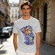 Olive green t-shirt with cartoon characters in cosplay graphic