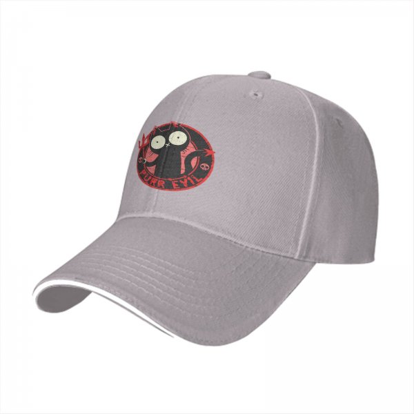 Black baseball cap with devil cat 'Purr Evil' graphic print