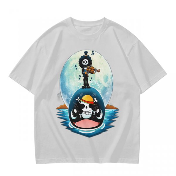 One Piece Brook Playing Violin on Laboon Whale Moon T-Shirt Print