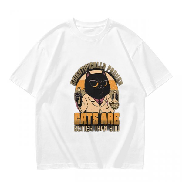 Olive green t-shirt with scientifically proven cats are better than you cat scientist print