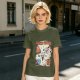 Olive green graphic t-shirt with slow foods animal fast food mashup print