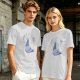Olive green graphic t-shirt with cartoon pigeon print
