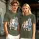 Olive T-Shirt With Cute Cats Enjoying Pizza And Snacks Print