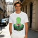 Olive Anime T-Shirt With Samurai Warrior Silhouette Art