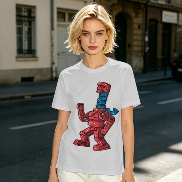 Olive Green T-Shirt with Retro Robot Graphic Print