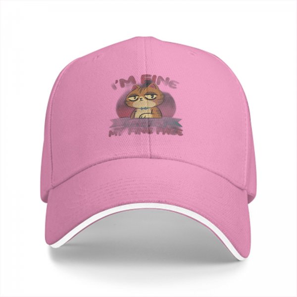Black baseball cap with 'I'm Fine My Fine Face' grumpy cat print