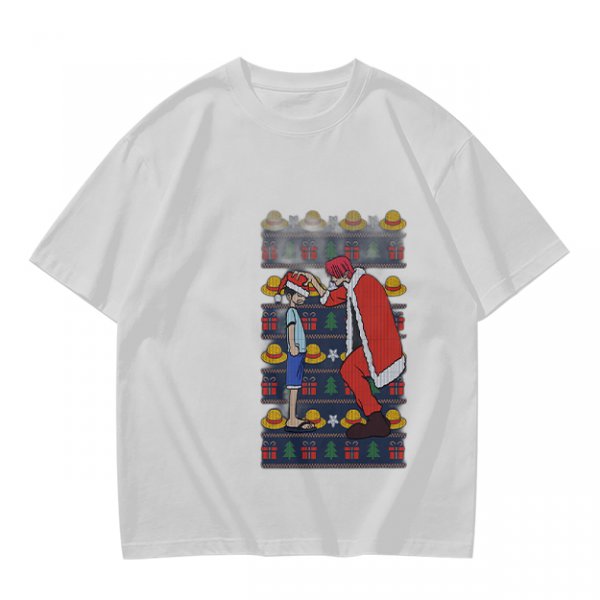 One Piece Luffy and Shanks Christmas Themed Graphic T-Shirt
