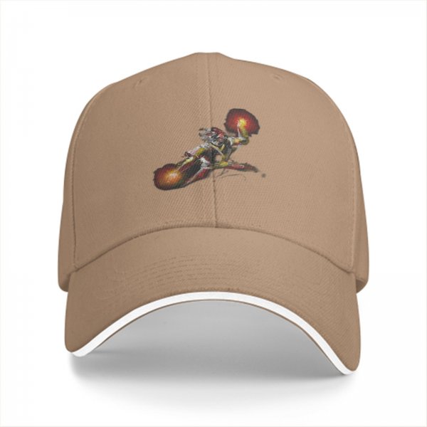 Black baseball cap with flying armored character with flame effects print