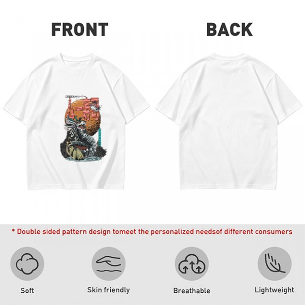 Olive T-Shirt with Japanese Dragon and Sun Graphic Print
