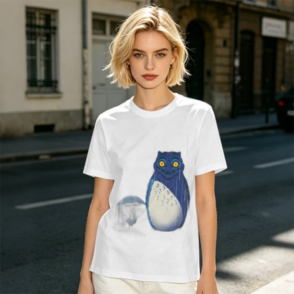Olive T-Shirt With Blue Whimsical Creature Graphic Print