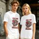 Olive t-shirt with funny demon goat fart joke graphic