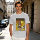 Olive T-shirt with Cartoon Bear Costume Figure in Flames Art