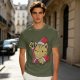 Olive Green T-Shirt With Waving Christmas Cat Graphic
