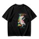 Olive T-shirt with Dancing Rainbow Unicorn Graphic Print