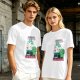 Olive green graphic tee with alien painting 'First the Earth Then Uranus'